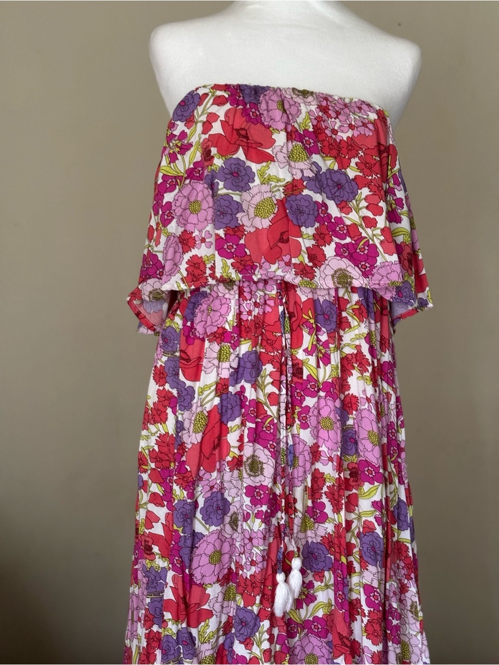 Japna Strapless Floral Maxi Dress in Pink and Red - Picture 3 of 12